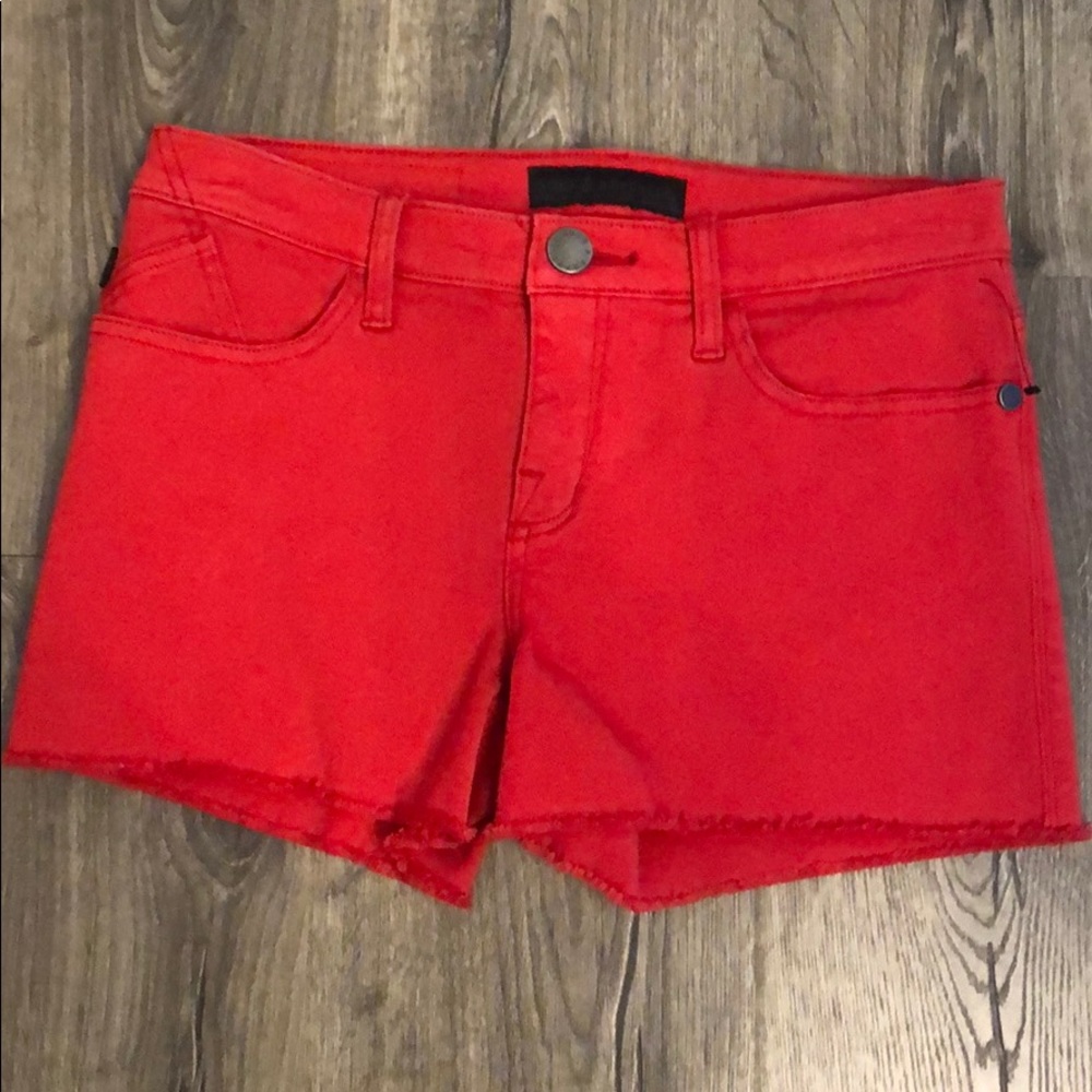 Red raw hem shorts